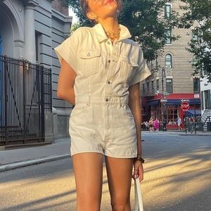 Zara denim jumpsuit romper in white / M
